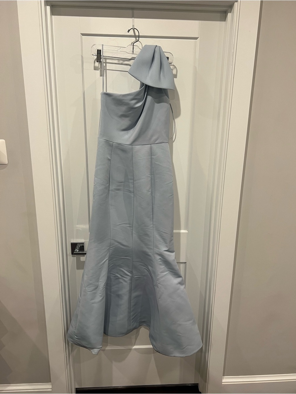 Amsale Ice Blue One-Shoulder Evening Gown with bow